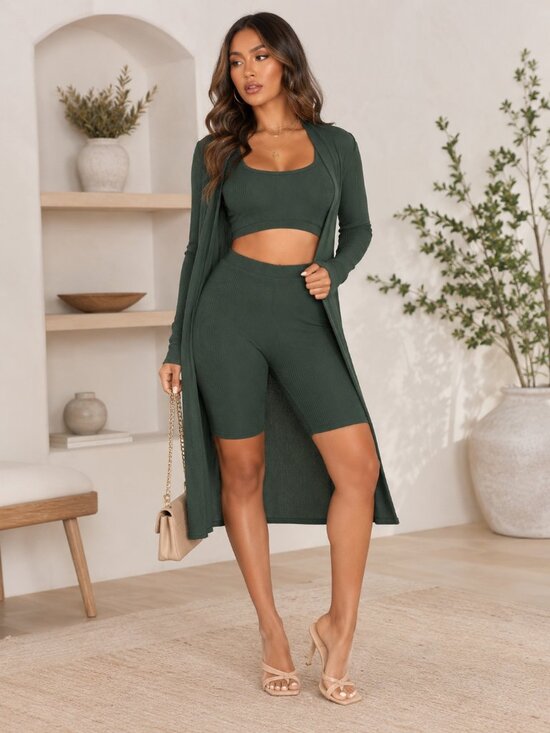 Fashion Nova Pants - Fashion Nova Hunter Green 3 Piece Biker Short Set | M